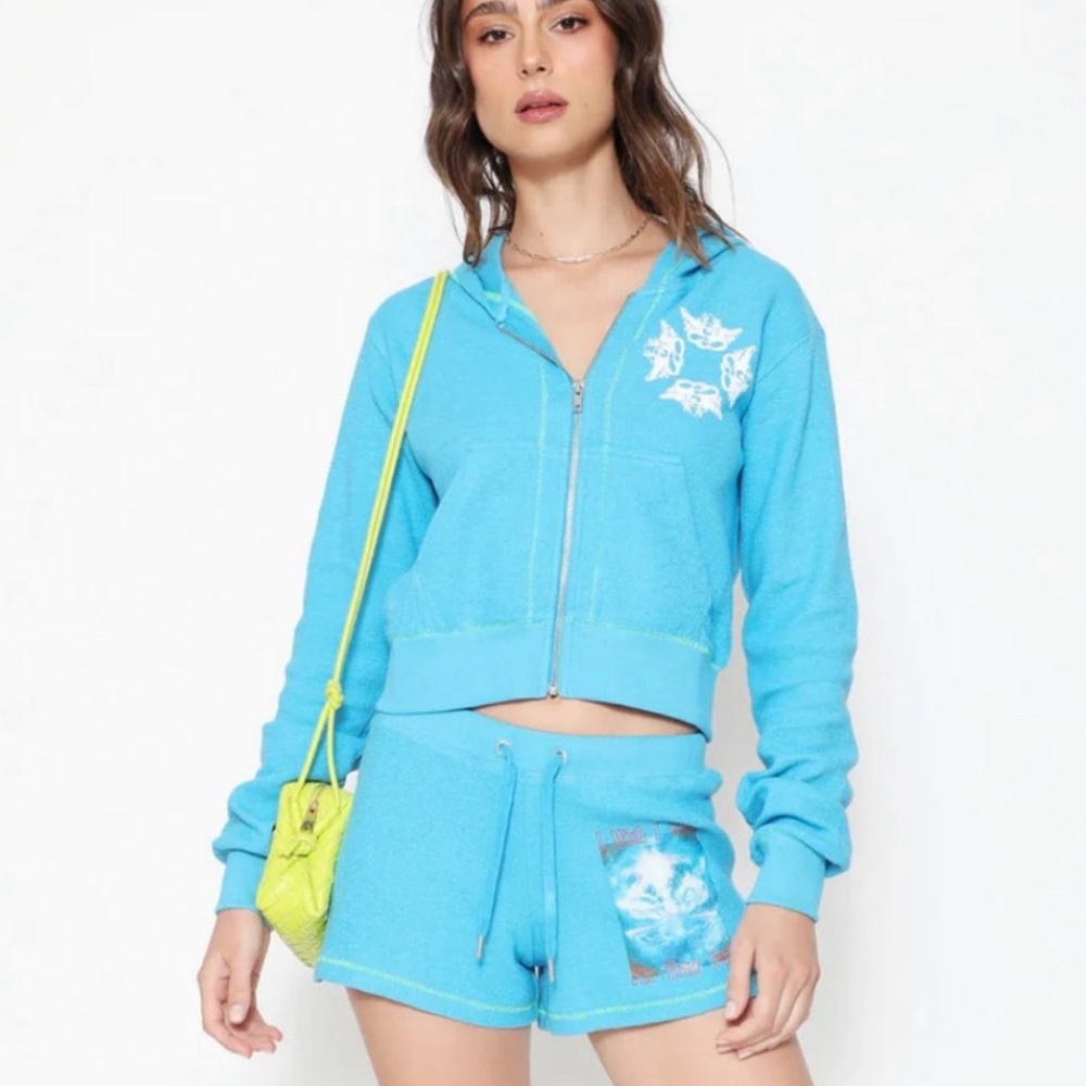 Blue Hoodie and Shorts Set
